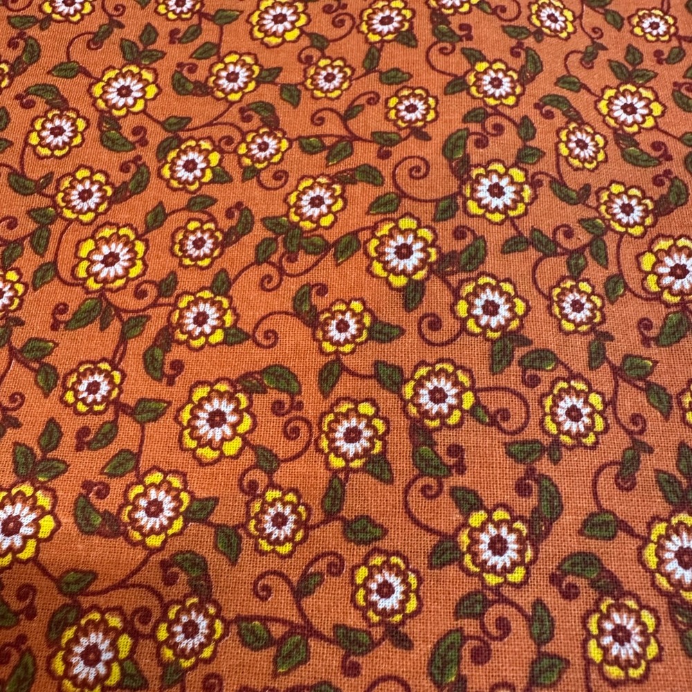 Vintage Floral Cotton Fabric Bundle 3 Yards Calico Retro 70s Orange Green Blue - Picture 4 of 5